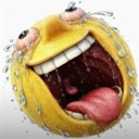 A 3D yellow face with a wide-open mouth and bulging eyes shedding tears while laughing hysterically.