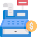 Cash register with a receipt and a gold dollar coin icon.