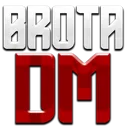 Text graphic reading BROTA in white over DM in bold red block letters.