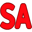 The letters S and A in a bold red font against a black background.