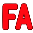 Letters F and A in a bold red font displayed against a black background.