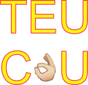 Hand making the OK gesture centered between neon-style yellow and red letters.