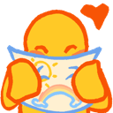 A yellow character holding up a paper with a drawing of a sun and a rainbow with a proud expression.