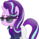A purple unicorn wearing black sunglasses with a smug expression.