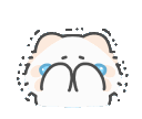 A white cartoon cat with a sad expression shedding increasingly large blue tears.
