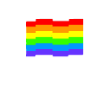 A horizontal rainbow bar with distinct pixelated color stripes.