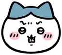 A cartoon cat face with a blue top, furrowed eyebrows, and pink blushing cheeks looking confused.