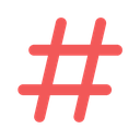 A stylized red hashtag symbol with a hand-drawn aesthetic.