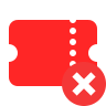 A red ticket icon with a white X mark overlaid on the bottom right corner.