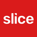 The word slice written in white lowercase letters on a solid red square background.