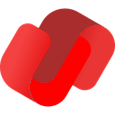 Abstract red layered shape with a bold and modern design.