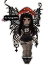 A gothic fairy character with dark wings and a red mushroom cap standing with a sassy expression.