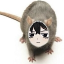 A brown rat with a flat, bored-looking anime face staring directly ahead.
