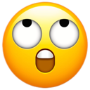 Yellow face with eyes rolled upward and an open mouth expressing annoyance.