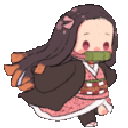 Nezuko Kamado in a chibi art style running quickly to the right.