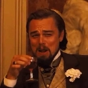 Leonardo DiCaprio holding a glass and wearing a smug, amused expression.