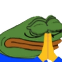 Pepe the Frog with eyes closed and hands pressed together in a prayer gesture.