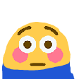 A yellow face with wide eyes and bright pink blushing cheeks looking downward in a shy manner.