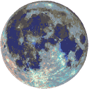 Moon with blue and gray textured surface.