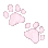 A series of small light pink pixelated paw prints arranged in a walking trail.
