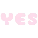 The word YES in a rounded, bubbly pixel font colored light pink against a black background.
