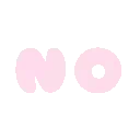 The word NO written in a rounded, light pink pixelated font against a solid black background.