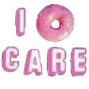 A pink frosted donut replaces the letter O in the text I CARE.