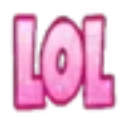 The letters LOL written in a bright, sparkling pink font.