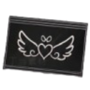 A white line-art drawing of a heart with angel wings centered on a black rectangular background.
