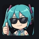 Anime girl with teal hair wearing sunglasses and giving a thumbs up.