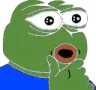 Pepe the Frog with wide eyes and a hand over its mouth in shock.