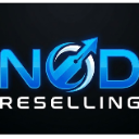 A blue circular logo with an upward pointing arrow and the text RESELLING below it on a black background.