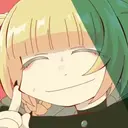 Anime girl with split-colored hair smiling with a smug and mischievous expression.