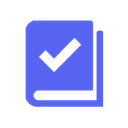 Document icon with a black checkmark centered on a blue background.