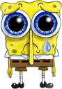 Spongebob Squarepants with giant, watery, sad eyes and a single tear running down his cheek.