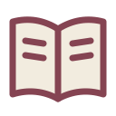 Open book icon with simple line art details.