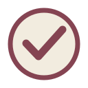 Checkmark symbol centered inside a circular border.