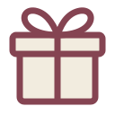 Gift box with a ribbon bow in a simple pixel art style.