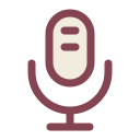 A small pixel art microphone icon with a brown stand and a light-colored head.