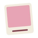A pink polaroid frame with a white border and a small brown line at the bottom.