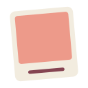 A pink square polaroid frame with a white border and a small dark line at the bottom.