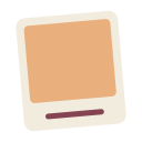 Polaroid frame with a beige center and a dark accent bar.