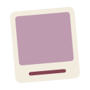 A stylized polaroid frame with a soft purple center and a white border.
