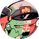 A character wearing a cap and flag-themed clothing spins rapidly in a circular motion.