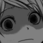 Anime character face with wide, dilated pupils and dark shadows cast over the eyes expressing intense shock.