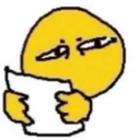 Yellow blob character squinting with a suspicious expression while holding a piece of paper.