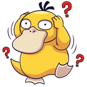 Psyduck clutching its head with a confused expression surrounded by floating red question marks.