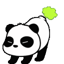 A cute cartoon panda standing and releasing a small green cloud of gas.