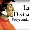Dante Alighieri in profile view wearing a red hood with text reading La Divina Proyectada.