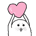 A white seal with a goofy expression holding a pink heart above its head.